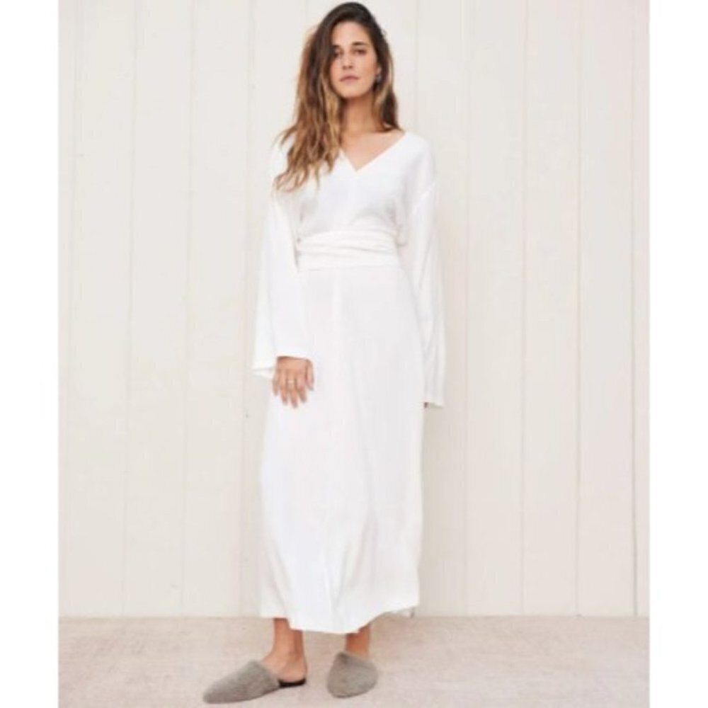 Nwt Jenni Kayne Kate V Neck Long Sleeve Maxi Dress With Belt Tie Ivory Size M